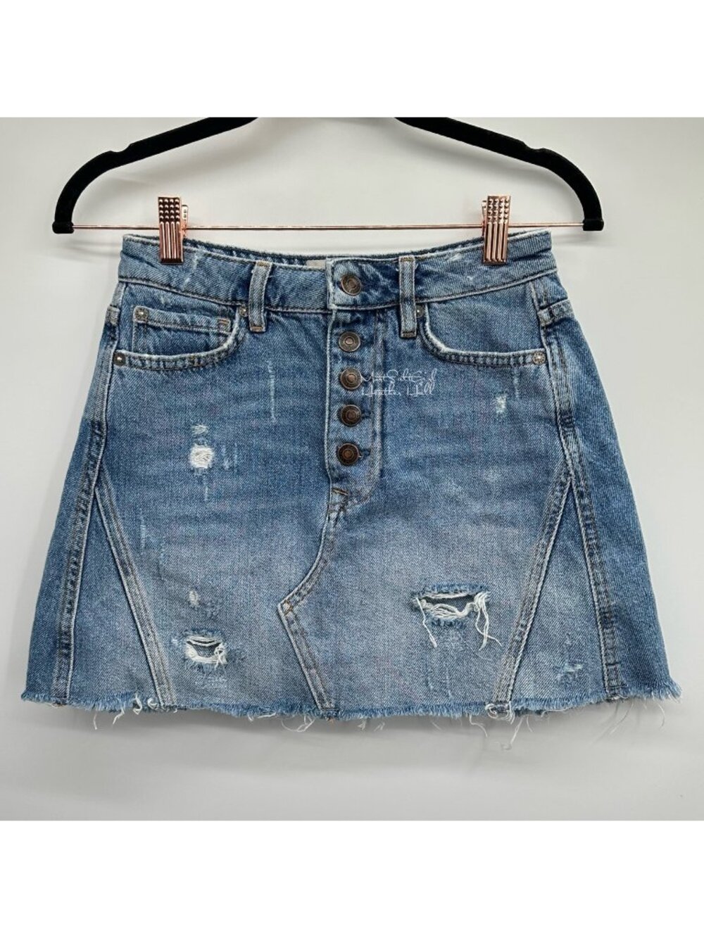 We The Free Button Front Ripped Distressed Jean Skirt Size 24